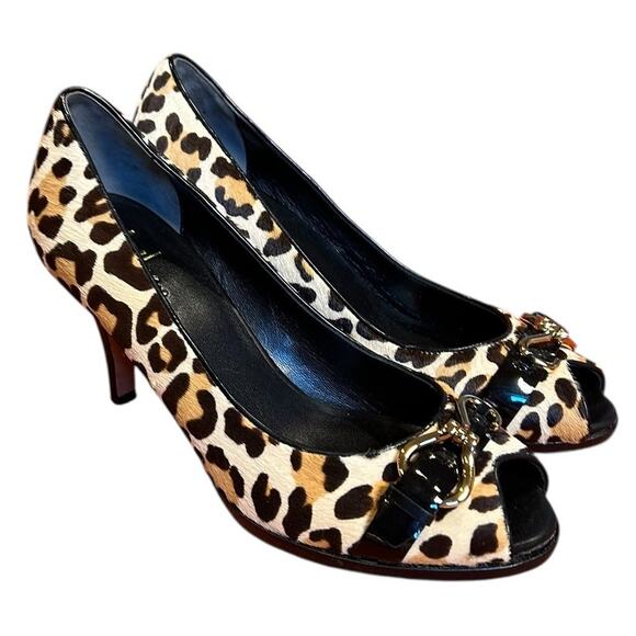 COLE HAAN x NIKE Air Cheetah Leopard Print Carma Peep-Toe Heel Pumps Womens 7.5B - Picture 2 of 8